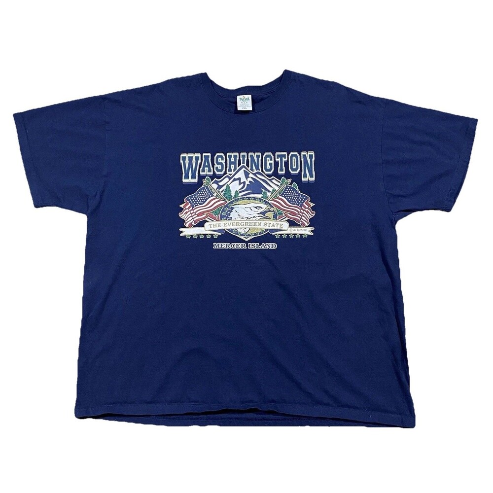 Washington Mercer Island Lee Sportswear Eagle USA Flag Tee Blue 2XL VTG Style